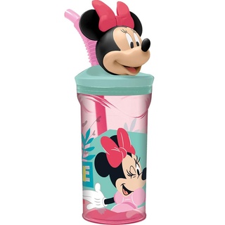 Disney Trinkbecher für Mädchen, Kunststoff, Minnie, 360 ml, mit Strohhalm und 3D-Figur