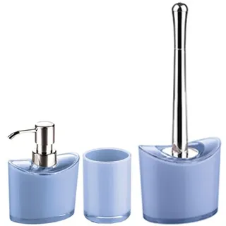MSV Badaccessoires-Sets MANIHI, Zubehör-Set aus hochwertigem Acryl, 3 tlg., bestehend aus: WC-Bürste, Seifenspender, Zahnputzbecher, stylisher Look, in vielen knallig-bunten Farben erhältlich, glänzend, pastell blau blau