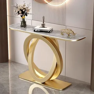 HARELA Moderner Konsolentisch mit Metallfuß, Eingangsbereich Deko Tisch, Oberfläche aus Marmoriertes Muster, Infacher Sofa Tisch, für Eingang, Flur, Vorzimmer, Wohnzimmer(Gold C,120cm/47.2in)