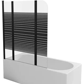 Aurlane Badewannenfaltwand Black Lines 3 Schwarz 125 cm x 140 cm 3-teilig