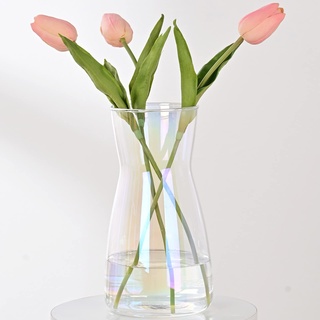 Glasvase, 20.3 cm hoch, moderne, irisierte, kristallklare Glasvasen für Dekor, Blumen, Tafelaufsatz, Zuhause, Schreibtisch, Dekoration, Einweihungsgeschenk, bunt
