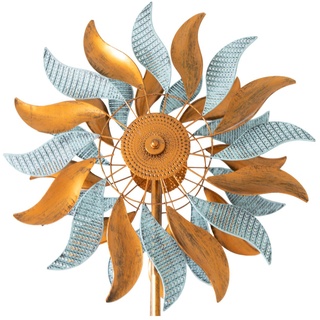 Windrad “Fire Flower”, Windspiel mit 2 gegenläufigen Rotoren, Gartendeko 213 cm hoch