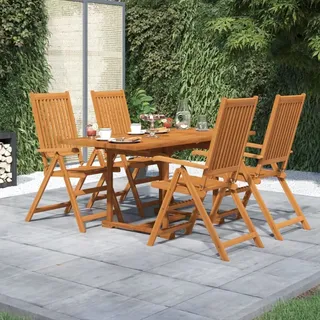 KKHOMEI Gartenmöbel Set 4 Stühle mit Ausziehbarer Tisch Holz Sitzgruppe Garten Holz Essgruppe 4 Personen Gartentisch mit 4 Verstellbar Gartenstuhl Wetterfest Holz Sitzgarnitur