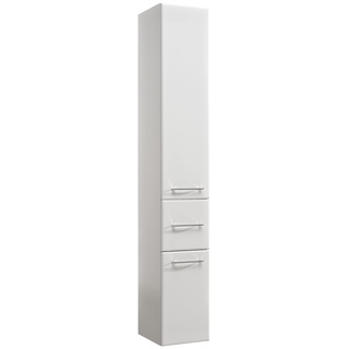 Pelipal Badezimmerschrank Quickset 376 in Weiß Hochglanz, 30 cm breit | Hochschrank mit 2 Türen, 1 Schubkasten und 3 Glas-Einlegeböden