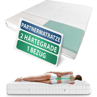 AM Qualitätsmatratzen | Premium 7-Zonen Partnermatratze 140x190 cm - H1 & H1 - Taschenfederkernmatratze (1000 Federn/2m2) - Weiß