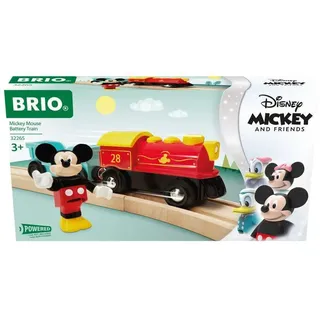 BRIO 32265 Batteriebetriebener Micky Maus Zug - Farbenfrohe Batterielok mit Waggon und Micky Maus Figur - Kompatibel mit Allen Produkten World
