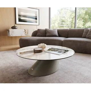 DELIFE Couchtisch Edge, Rund 100x100 cm Keramik Minas Melange Conis Metall Effektfinish Titan beige|weiß Gerade Kante Rund | 100 cm x 34 cm x 100 cm