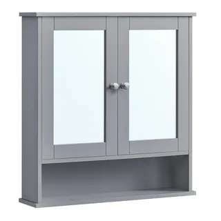 VASAGLE Spiegelschrank 2 Spiegeltüren und Ablage, verstellbare Regalebene grau 56.5 cm x 58.5 cm x 13 cm