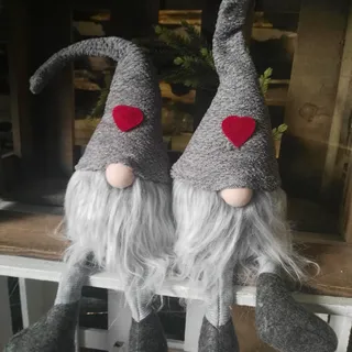 2 x Nordische Weihnachtswichtel 34cm Figur grau Herz Kantenhocker Wichtel Troll