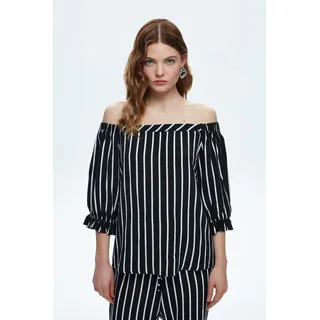 adL Blusentop Gestreifte Carmenbluse schwarz L