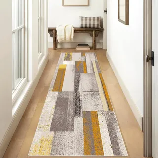 Siunwdiy Teppich Läufer Flur Küche 80x300cm Gelb Patchwork Teppichläufer rutschfest Küchenläufer Waschbar Korridor Teppich Lang Küchenteppich Teppichmatten Länge Anpassbare, 40-100cm Breit