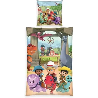 Herding Kinderbettwäsche Dino Ranch Wende Bettwäsche Set 2tlg 135 x 200 cm 80 x 80 cm, 2 teilig, Langlebig bunt