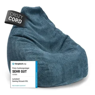 Lumaland Sitzsack GIANT Cord Sitzsack Stabile Lehne ideal fürs Gaming, verdeckter Reißverschluss, trendig & Gemütlichkeit vereint blau