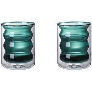 MISNODE 2 Stück Espresso-Glasbecher, 237 ml, doppelwandiger Glas-Kaffeebecher, isoliert, klares Whiskeyglas, Trinkglas, Cocktails, Latte-Tasse, Saftbecher, grün