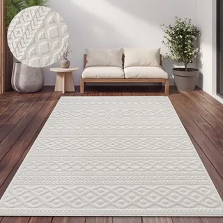 Paco Home Teppich Outdoor Wetterfest, Moderne abstrakte Boho Designs mit 3D Struktur, Pflegeleicht, ideal für Terrasse Wohnzimmer & Küche, Grösse:240x340 cm, Farbe:Creme 4