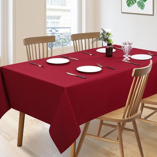 Hihoddy Waffel-Tischdecke Wasserabweisend Abwaschbar Tischdecken Jacquard Tischtuch, Rot, 137x137