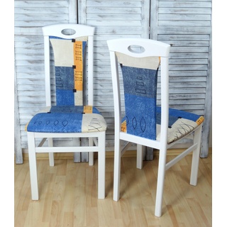 4-Fußstuhl HOME AFFAIRE "Kasia" Stühle Gr. B/H/T: 45 cm x 95 cm x 48 cm, 2 St., Baumwollmi x, Massivholz, weiß (weiß, blau) 4-Fuß-Stühle