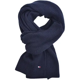 Tommy Hilfiger Strickschal Schal Cotton Cashmere Scarf Blau Navy 180 x 45 cm - 180 cm x 45 cm