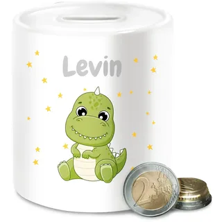 Spardose - Süßer Dino Dinosaurier Dinosaurus Dinomotiv - Unisize - Weiß - personalisierte Junge Tier saurier sparbüchse Dinos Tieren Dinosaur Name personalisiertes Dinosaurs personalisierter und