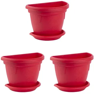 ENGELLAND 3 x Blumentopf Pflanzkübel Mit Untersetzer Hängend Wand 2,4L Rot