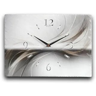 Kreative Feder Designer-Wanduhr aus Stein (Keramik) Größe ca. 35x25cm mit flüsterleisem Uhrwerk Abstrakt (Silver Line, leises Funkuhrwerk)