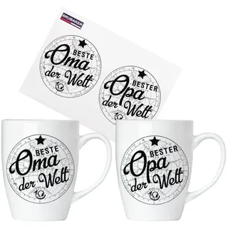 BRUBAKER Tasse 2er-Set Motivtassen "Beste Oma" und "Bester Opa", 4-tlg., Keramik, 2x Kaffeebecher in Geschenkpackung mit Grußkarte - für Großeltern grau|schwarz|weiß