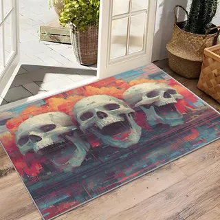 AevuCub Horror Skull Deko, Gothic Schädel Teppich 160x230 Kurzflor, Großer Teppich Wohnzimmer Halloween Totenköpf, Weich rutschfest Waschbare Teppiche, Bettvorleger Schlafzimmer Kinderzimmer