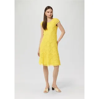 Comma Minikleid Kleid aus Spitze mit Rundhalsausschnitt Lochstickerei gelb 42