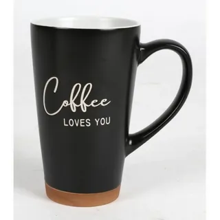 BURI Tasse XXL Kaffeebecher 400 ml – matt schwarz/weiß, Sprüche