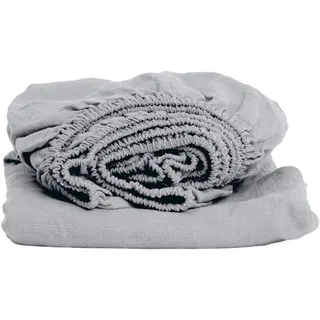 My Linen Home Spannbettlaken aus 100% Stonewashed Leinen Hellgrau, 90x200cm I Kontinuierlich elastischer Saum I Temperaturregulierend und Atmungsaktiv I Sanft, weich selbst zur empfindlichsten Haut