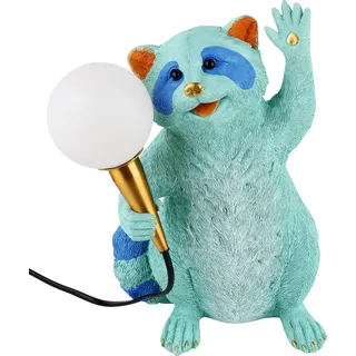 Kare Design Tischleuchte Raccoon, Blau, Waschbär Motiv, Tischlampe, Nachttischlampe, Wohnzimmer, Leuchtmittel nicht inklusive, 31x19x18 cm (H-B-T)