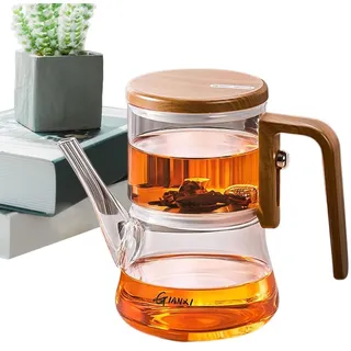 Liakyunf Magnetische Glas-Teekanne Mit Eingebautem Filter, Holzdeckel, Magnetischer Schalter, Wassertrennung, Mehrfarbig, Glas, Holz und Metall