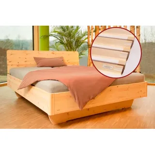 geborgenschlafen Massivholzbett BIOBETT Zirbenbett FREYA mit Rollrost Massivholz Schlafkomfort (Bett FREYA + 2 Roll-Lattenroste passend zum Bettmaß), Zirbenholz Schwebebett FREYA Set inkl. metallfreiem Lattenrost