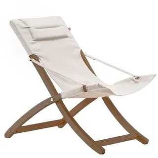 fiam Liegestuhl Linda mit Gestell aus gebeiztem Buchenholz und Bespannung aus Textilene, Farbe Bibe weiß und beige