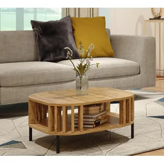 BDW - Couchtisch - Sofatisch mit offenem Regal, WOTAN Eiche Lamellen - Ablage - Beistelltisch, Lowboard - Wohnzimmer, Salon - Modern - Stubentisch - Truhentisch - Holzwerkstoff - Fernsehtisch