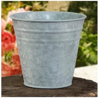 Antikas Gartenpflege-Set Eimer als Blumentopf, klein, Übertopf in Antik-Zink, Tischeimer silberfarben