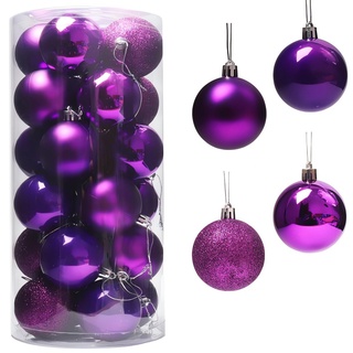 Vorkhuaeri 24x Weihnachtskugeln Baumkugeln 2023 Party Hochzeit Ornament Christbaumkugeln Xmas-Dekor Party (Purple,L-3CM)