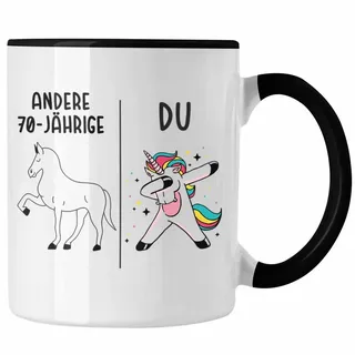 Trendation Tasse Trendation - 70. Geburtstag Frauen Tasse Einhorn Geschenk Geschenkidee schwarz