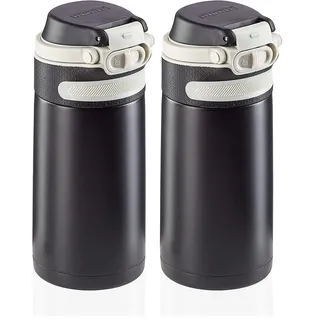 Leifheit Thermobecher Flip 350ml, Kaffeebecher 100% dicht, praktisches Öffnen mit einer Hand, Trinkbecher to go mit Filter für Wasser mit Obststücken, hält Getränke bis zu 6 Stunden heiß, Schwarz
