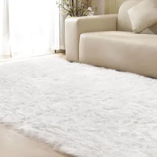 ORINOVA Teppich Flauschig Weiß 180x270 cm Fellteppich Kunstfell Wohnzimmer Kuschelteppich Weich Waschbar Schlafzimmer Bettvorleger