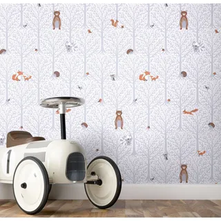 Newroom Vliestapete Mandal Tapete Kinderzimmertapete Tiere,Wald,Baum, Lila Tapete Kinder Tiere - Kinderzimmertapete Tiertapete Violett Wald Baum für Kinderzimmer Jugendzimmer Babyzimmer, Tiertapete lila