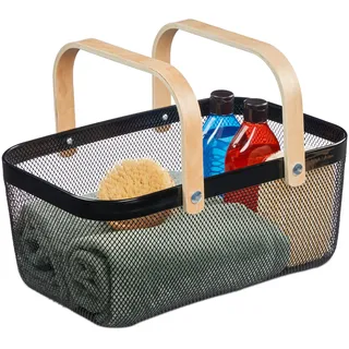 Relaxdays Eckiger Drahtkorb mit Henkeln 43 x 27 x 18 cm schwarz