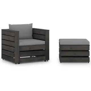 furnicato Gartenlounge-Set Gartenmöbel-Set aus kesseldruckimprägniertem Massivholz Grau 77x70x6, (1-tlg), Witterungsbeständige Sitzgruppe mit Polstern im Paletten-Design grau