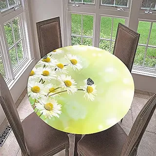 Morbuy Rund Tischdecke Elastisch, 3D Gänseblümchen Rund Tischdecken Wasserdicht Lotuseffekt Abwaschbar Abwischbar Tischtuch für Dekoration Küchentisch Garten Outdoor (Durchmesser 120cm,Schmetterling)