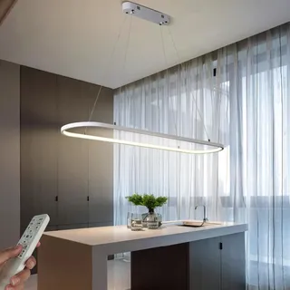 WJYCYN Dimmbar Oval LED Kronleuchter Pendelleuchte moderner Esstisch Büro mit Fernbedienung ring Hängelampe höhenverstellbar Blendfreesszimmer Arbeitszimmer Wohnzimmer Kücheleuchte B:Weiß L100cm 45W