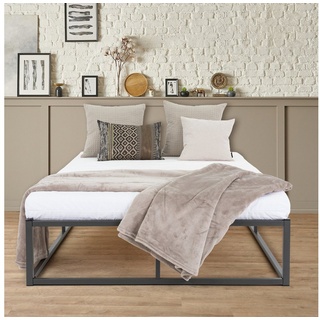 ML-DESIGN Metallbett Bett für Schlafzimmer mit Lattenrost auf Stahlrahmen robust, Gästebett 120x200 cm Anthrazit mit Matratze 16 cm leichte montage weiß