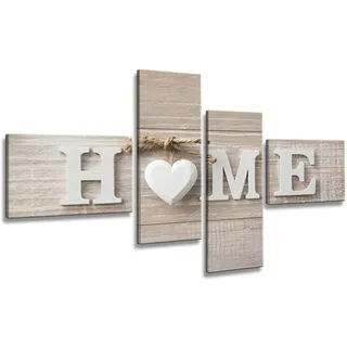 Visario Leinwandbild 160x70 cm 6502 HOME Schriftzug Herz Holzoptik Landhausstil Wandbild Wohnzimmer Schlafzimmer Küche Flur fertig aufgespannt Holzrahmen Wanddekoration modern warmbeige Landhaus