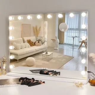 FENCHILIN - Hollywood Spiegel Schminkspiegel Mit Beleuchtung 18 Glühbirnen Großer Hollywood Spiegel Mit Beleuchtung 3 Farbbeleuchtungsmodi 80cm X 58cm