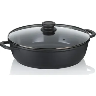 Kela Schmorpfanne 32 cm hoher Rand ATURA, Induktion Servierpfanne mit Deckel 5 L, Aluguss keramisch beschichtet, Paella Pfanne, PFAS frei