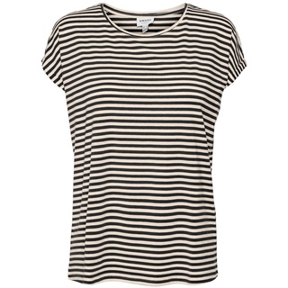 Vero Moda Damen T-Shirt VMAVA PLAIN STRIPE Regular Fit Schwarz Weiß 10284469 XL